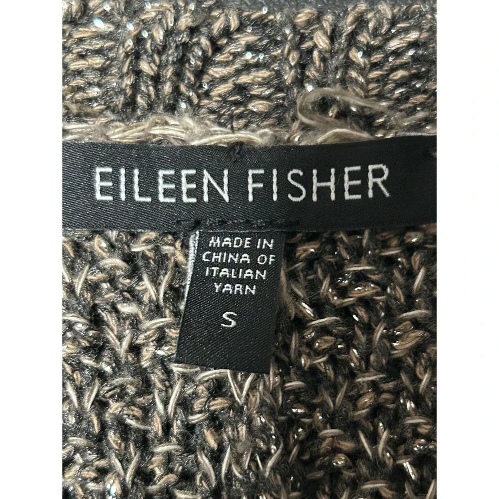Eileen Fisher Small Brown Metallic Dolman Open Front Cardigan Sweater  - IW